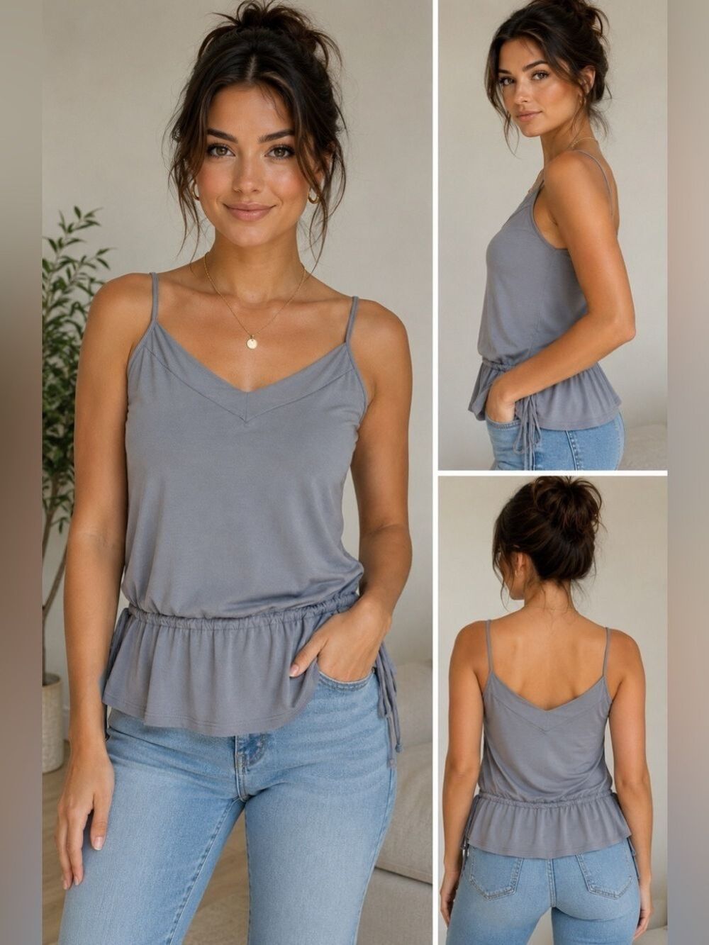 Aritzia Talula Babaton Gray Cinch Waist Camisole Tank Top Size Small